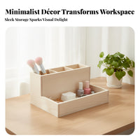 Slanted Design Wood Desktop Organizer Divided Compartments Tiered Tray Organizer Open Desktop Storage Rectangular