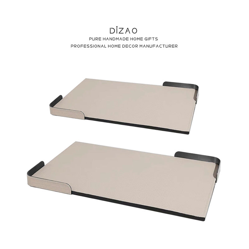 Modern Luxury Metal Handle Tray with Leather Decorative Plate