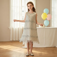 Fringe Dress Dressy Look   Tassel Dress Fully Lined Children's Clothing for Performance