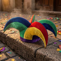 Four-Tipped Fool Hat Multicolor Patchwork Fool Hat Gold-Tone Tips Costume Accessory