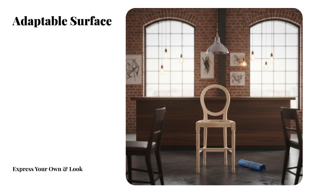 Unfinished Oval Rear Stool Frame Timeless Bar Design Furniture With Rearrest Counter Chair for Homeowners, Adults, Restaurant, Coffee Shop