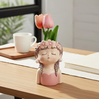 Resin Girl Planter Tabletop Display Girl Planter Statue Garden Accent