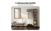Multi-Functional Unrestricted Standing Partition with Coat Hooks and Shelves Space-Saving Unrestricted Standing Garment Rack with Shelves Strong Load-Bearing Room Divider Small Footprint for Families, Homeowners, Apartment Dwellers, Foyer, Hallway