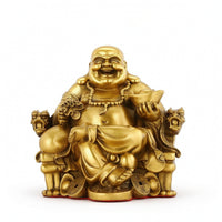 Laughing Buddha Statue with Emperor's Dragon Chair Feng Shui for Collectors