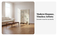 Chinese & type 4-Panel Floral Partition Foldable Design 4-Panel Art separater Artistic Decoration Folding Screen Freestanding for Cultural aficionados, homeowners, Office Workers, Living Room, Bedroom, Studio Apartment, Restaurant
