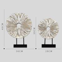 Abstract Desk Sculpture with Base Textured 3D Table Ornament Disk-Shaped Metal Wall Disc Ornament for Shelf, Cabinet