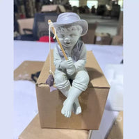小男孩钓鱼树脂摆件坐姿摆件潮玩娃娃手办