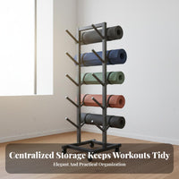 Exercise Mat Storage Rack Movable Exercise Mat Holder Space-Saving Foam Roller Storage Rack