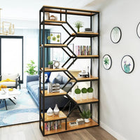 Geometric Partition Shelf Freestanding Industrial Bookshelf Uncovered Back