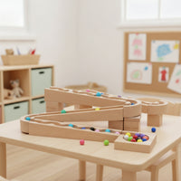 Wooden Ball Track with Blocks Interlocking Ball Route Building Toy Classic Marble Maze for Preschoolers, Young Children, Kindergarten, Playroom