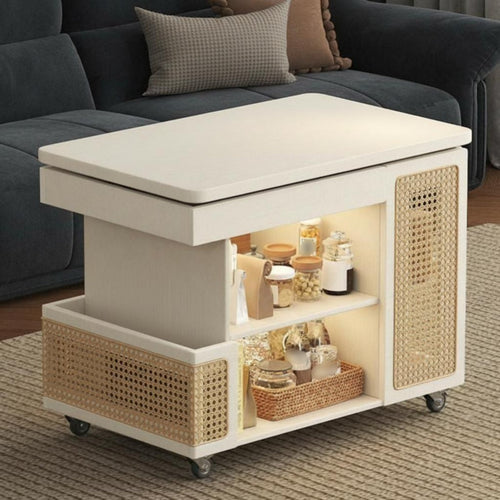 Adjustable C-Shaped End Table With Wheels Serving Trolley Mobile Design