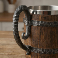 Faux Wood Barrel Stein Rustic Wood-Grain Mug Sturdy