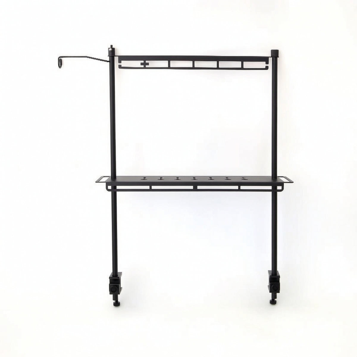Two-Tier Hanging Storage Rack with Clamp Lightweight Camping Rack Multifunctional Cookware Organizer with Hooks Foldable for Campers