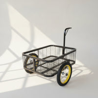 Mesh Cargo Trailer Compact Trailer with Mesh Basket Low-Profile Pull Cart with Handle for Fishing, Grocery Shopping