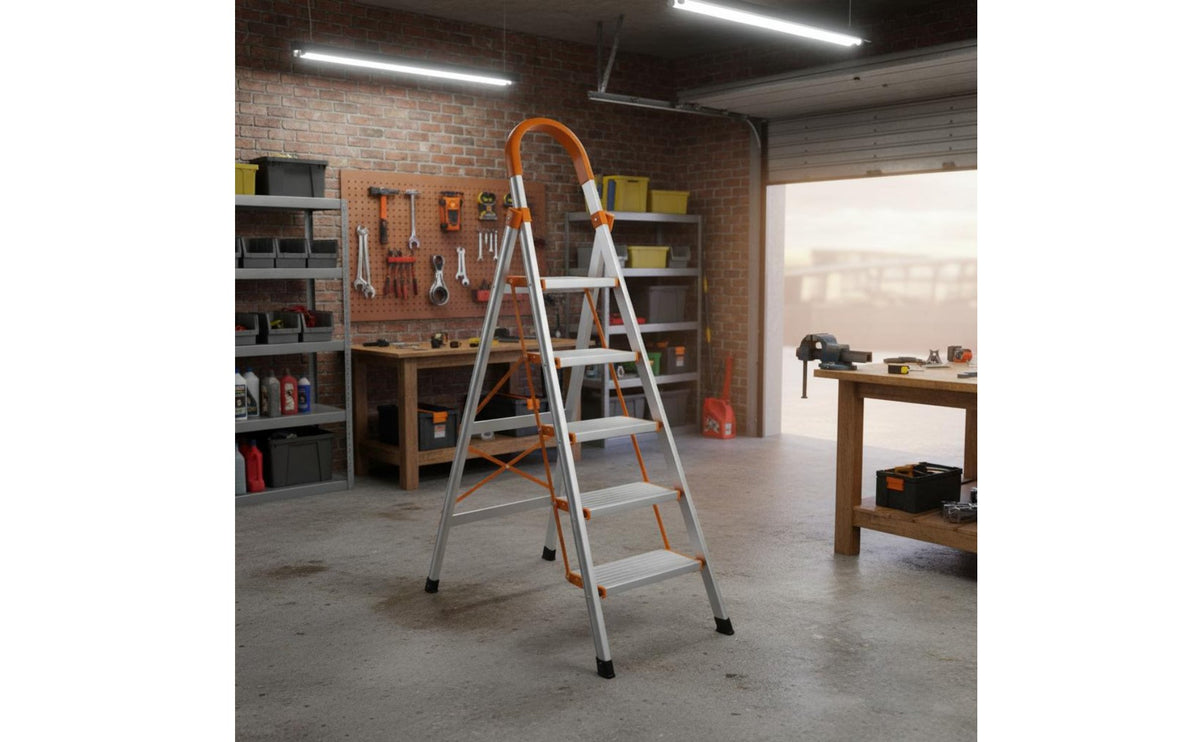 Wide Pedals Aluminum Stepladder Anti-Slip Steps Portable Stepladder Heavy Duty Triangular-Frame Ladder for Household