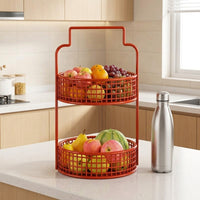 2 Layer Fruit Basket, Metal Fruit Bowl for Kitchen Organisation, Countertop Storage Rack for Snacks & Fruit, Decorative Household Holder