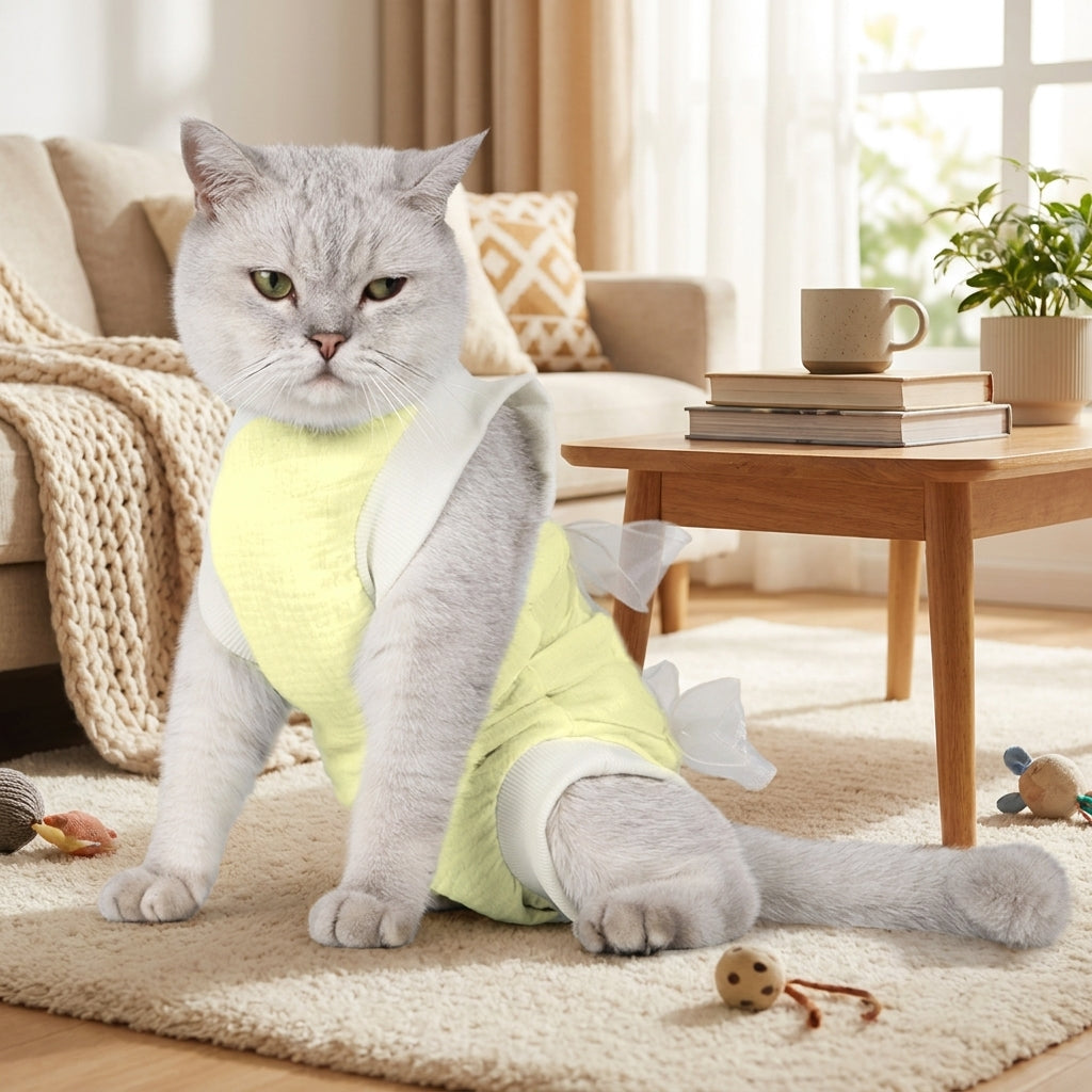 Cat Recovery Suit with Ties, Sleeveless Abdominal Surgery Pet Suit, Post Surgery Pet Clothing, Crew Neck Post-Operative Pet Clothing for Spay Neuter