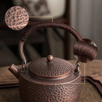 Hammered Copper Teapot Hand Crafted Teapot with Wrapped Handle Chinese Style Teaware for Collectors, Kitchen