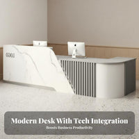 L-shaped Front Desk Spacious Storage Reception Desk Counter Privacy Baffle Lockable Drawers Sturdy Construction Suitable for Receptionists Salon Owners Clothing Store Professional Office Environments