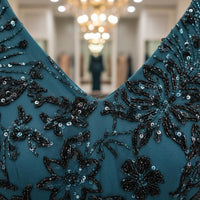Sequin Mermaid Gown Stretch Material Long Sleeve Sequin Dress Plunging Neckline