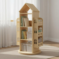 Wooden Rotating Bookshelf Solid Wood Round Revolving Bookcase for Preschoolers