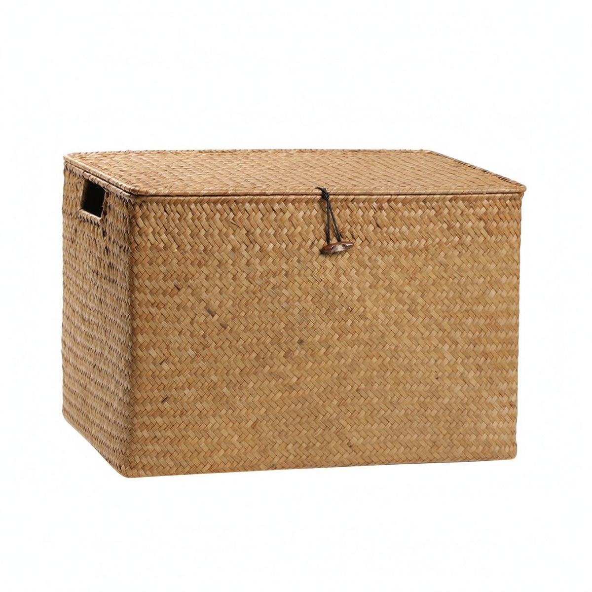 Handwoven Storage Box Hinged Lid Wicker Lidded Basket Versatile Household Organizer