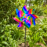 Octagonal Iridescent Rainbow Pinwheels, Reflective Bird Deterrents for Outside, PVC Weather Resistant Yard Decorations Outdoor
