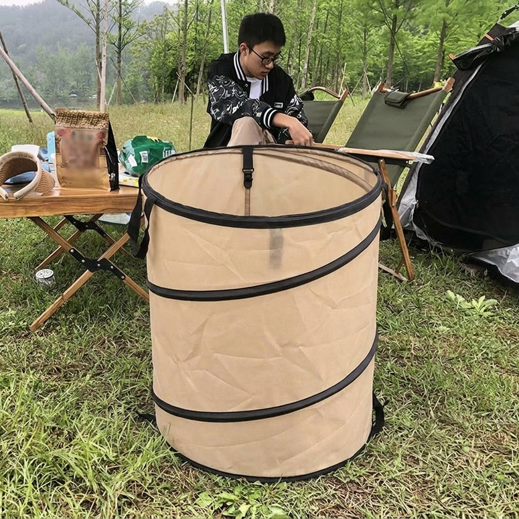 37L Garden Waste Bags with Drawstring Closure, Foldable Oxford Cloth Cylindrical Fold-out Utility, 34x40cm