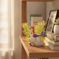 Mermaid Figurine with Artificial Plant Resin Mermaid Ornament Carved Artificial Seaweed for Desktop