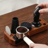7 Pieces Espresso Organizer with Tools Wooden Coffee Tool Storage Board Compact Pressing Station for Kitchen Counter