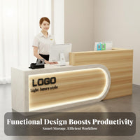 Salon Reception Counter Multifunctional Modern Reception Desk Cashier Checkout Stand Easy to Clean Particle Board Melamine Finish Scratch Resistant Waterproof Suitable for Receptionists Barbershop Retail Store