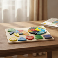 Smooth Wooden Puzzle with Geometric Shapes Bright Colors Wooden Shape Puzzle Preschool Shape Sorter Educational for Preschoolers, Playroom