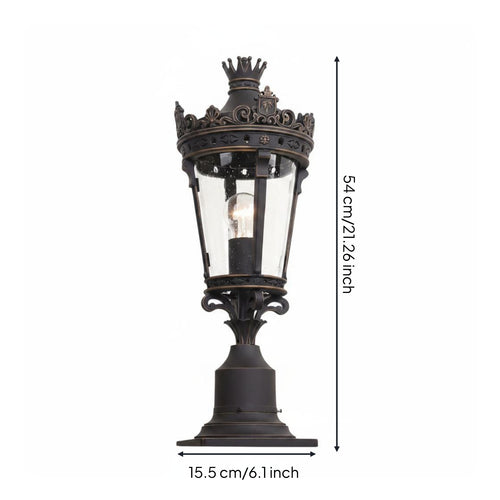 Outdoor Postlantern Crown-Like Finial Courtyard Wall Lamp Die-Cast Aluminum Pier Mount Light for Decoration