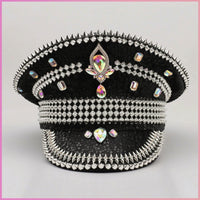 Peaked Hat Studded Sequin Hat with Rhinestones Punk Cap with Spikes for Partygoers, Stage Performances