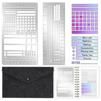 2-Pack Metal Planning Template Bookmarks with Storage Pouch for Checklists Calendars DIY