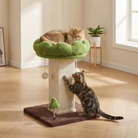Scalloped Edge Scratching Post Cat Tree Hanging Ball Toys Small Cat Tree Green and Brown Sisal Scratching Post Stable Base