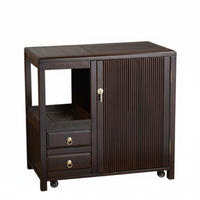 Mobile Tea Station Solid Wood Construction Multi-Tier Rolling Cart on Wheels
