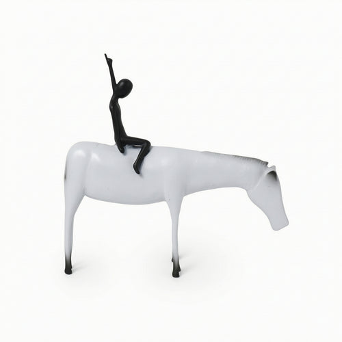 Horse Statue with Equestrian Figure Modern Horse Sculpture with Equestrian Figure Matte for Coffee Table