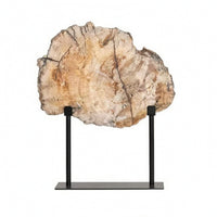 Stone Slice Ornament with Stand Organic Tabletop Sculpture with Metal Stand Rustic Elegance Decorative Stone Slice for Entryway, Living Room, Study