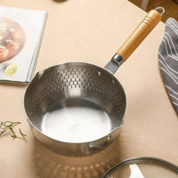 Induction Hob Milk Pan with Pouring Spout, Stainless Steel Pot for Gas Stoves, Stainless Steel Saucepan with Wooden Handle, Pasta Noodle Pot
