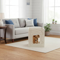 4 Pieces Freestanding Indoor Pet Fence Transparent Pet Fence with Door Panels Easy to Assemble Dog Playpen with Door Lockable for Small Dogs, Young Dogs, Apartment, Living Room
