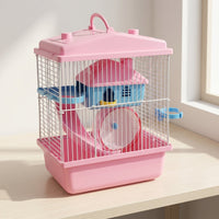 Hamster Cage Habitat for Dwarf Hamster, Single-Level Rectangular Enclosure with Handle and Exercise Tube, Indoor Use All Seasons