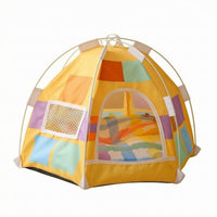 Soft Textile Hexagonal Pet Tent Bed Arched Opening Foldable Pet Tent Mesh Window Animal Furniture Cushioned Mat