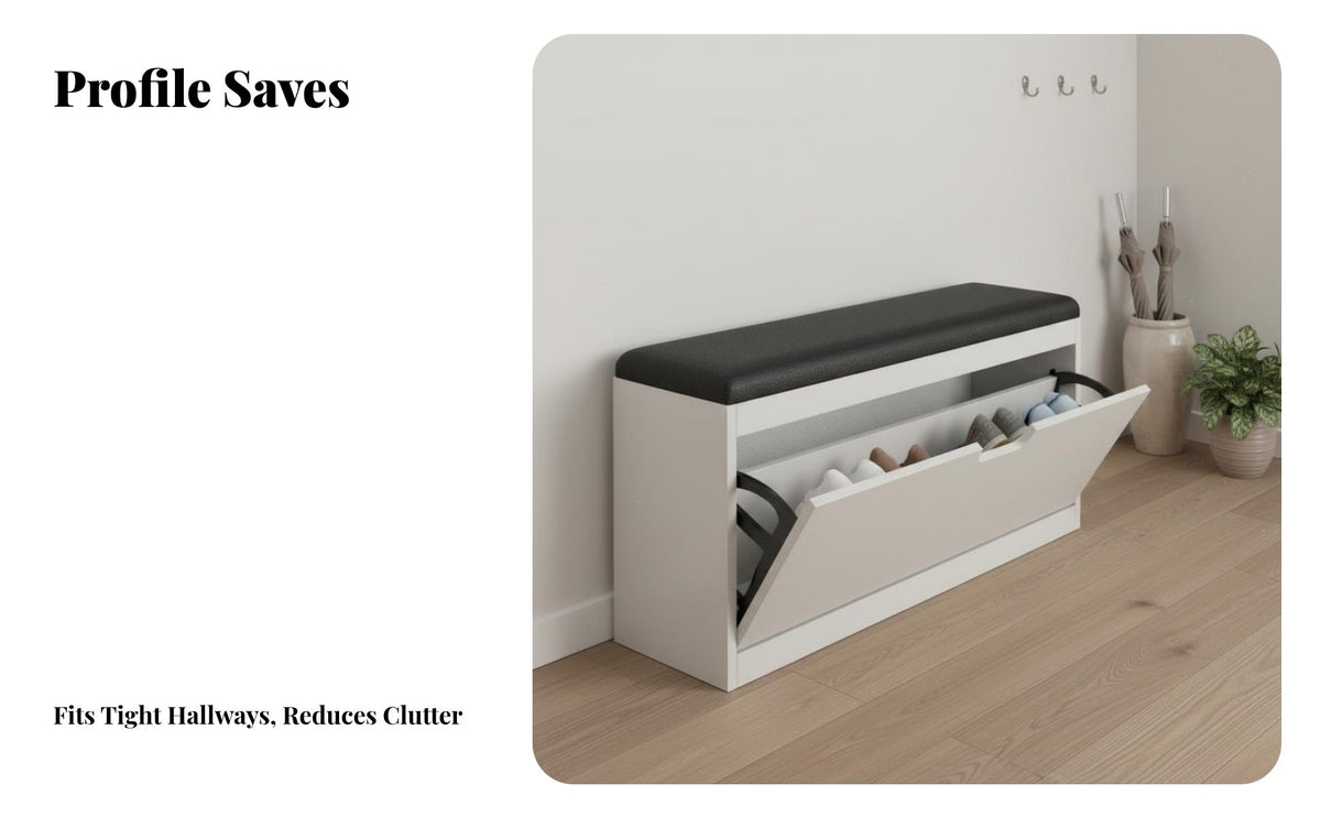 Space-Saving Tip-out Shoe Cabinet Multifunctional Entryway Shoe Bench Cabinet Stable Structure Home Furniture Sturdy Construction for Apartment Dwellers, Homeowners, Families, Mudroom, Living Room, Bedroom, Closet