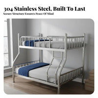 Rust-Proof Stainless Steel Bunk Bed Space-Saving Adult Bunk Bed Easy Assembly No Box Support Needed for Students, Roommates, Dormitory, Shared Room, Hostel, Apartment