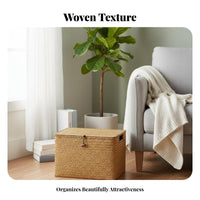 Lidded Woven Chest Large Capacity Wicker Storage Trunk With Lid for Living Room
