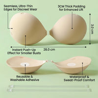 Breast Pads Sticky Bra with Push Up Padding for Women, Invisible Round Shape for Wedding Dress and Strapless Tops, Nylon Boobtapes