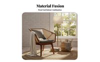 Nordic design Rattan Frame Seat sturdy Wood Legs Rattan rear Armchair mid-centurymid-century-modern Modern Design Sofa Comfortable Padded paddings for Homeowners, Interior Decorators, Adults, Lounge Area, perusing niche, Sunroom, Entryway