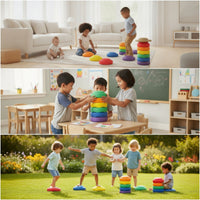 7 Pieces Stepping Stones with Balance Board Foam Balance Stepping Toy Coordination Toy Non-Slip Active for Children