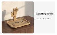 Solid Wood Wooden Key Holder Stand Multi-Purpose Desktop Organizer with Key Hooks Spacious Tray-All for Nightstand, Office